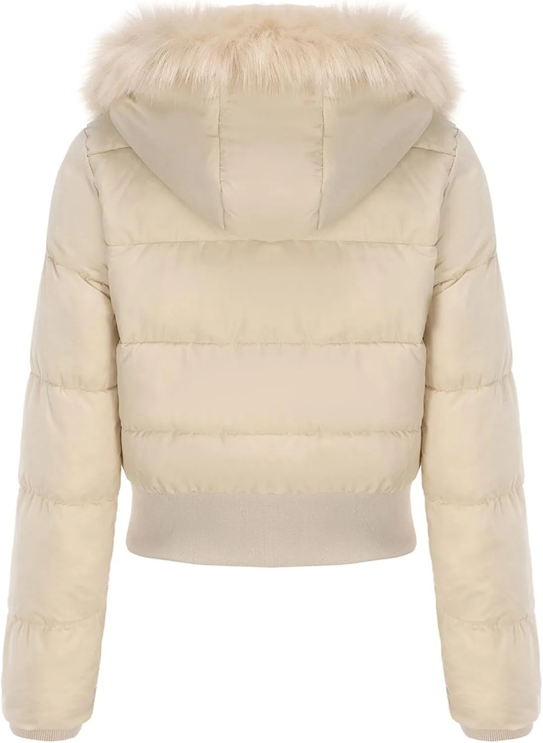 Women's Short Thickened Down Jacket with Removable Faux Fur Hood Warm Winter Padded Puffer Coat Quilted Pockets Outwear