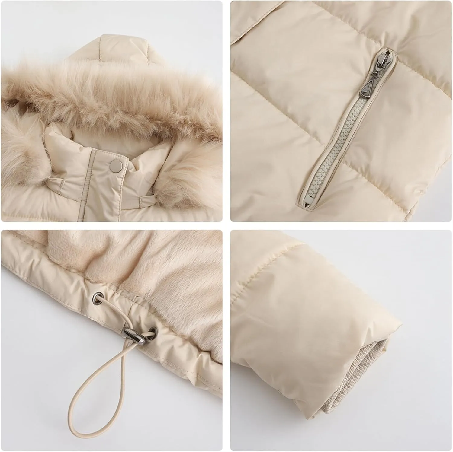 Women's Short Thickened Down Jacket with Removable Faux Fur Hood Warm Winter Padded Puffer Coat Quilted Pockets Outwear