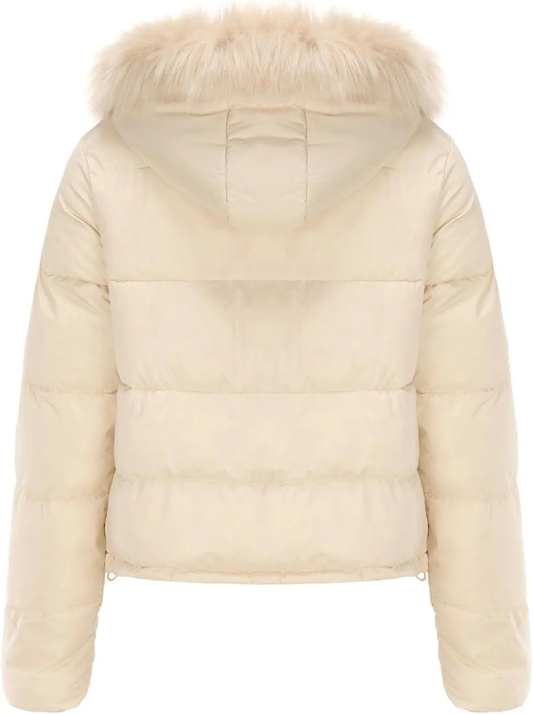 Women's Short Thickened Down Jacket with Removable Faux Fur Hood Warm Winter Padded Puffer Coat Quilted Pockets Outwear