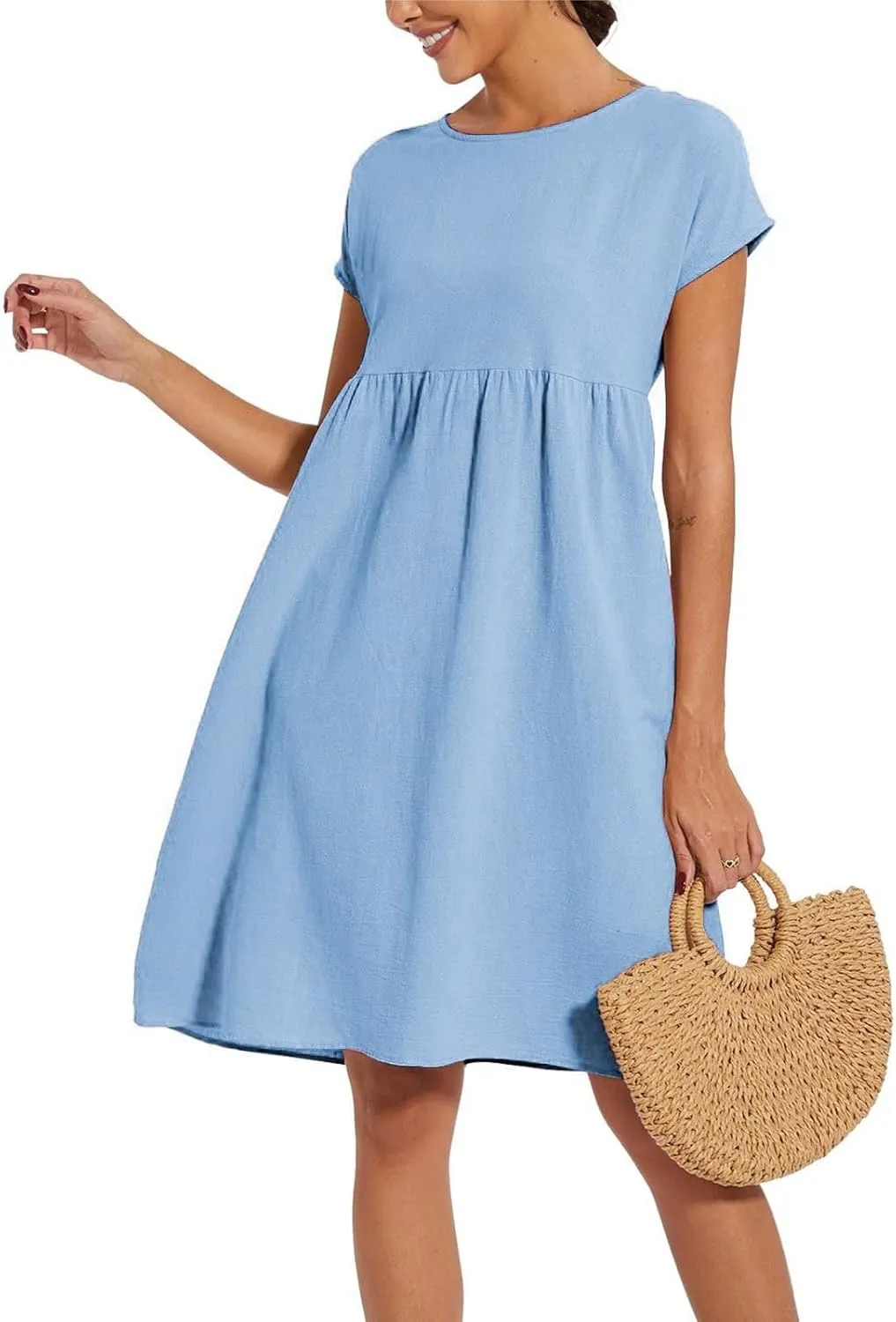 Women's Summer A-Line Dress Plus Size Crew Neck Casual Comfy Cotton Short Sleeve Dresses with Pockets Vacation Outfits