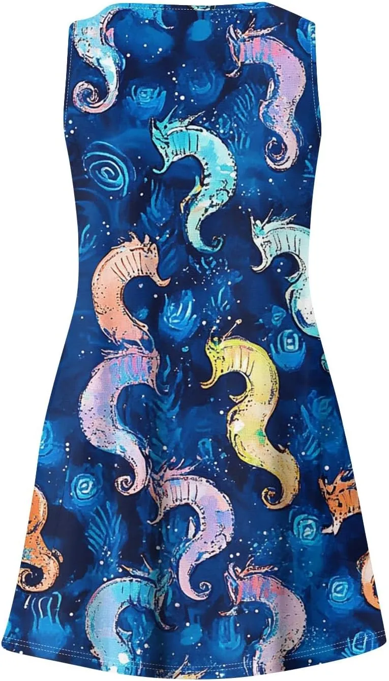 Womens Summer Dresses Beach V Neck Swimsuit Coverup Vacation Casual Dress with Pocket 2025 Printed Sundress
