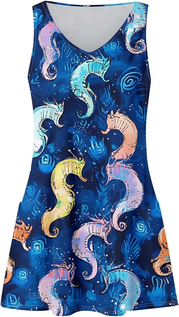 Womens Summer Dresses Beach V Neck Swimsuit Coverup Vacation Casual Dress with Pocket 2025 Printed Sundress