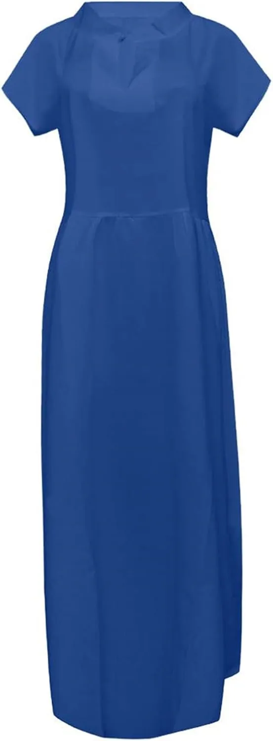 Womens Summer Linen Flowy Maxi Dress Short Sleeve V Neck Dresses Loose Casual Tiered Ruffle High Waist Long Dresses