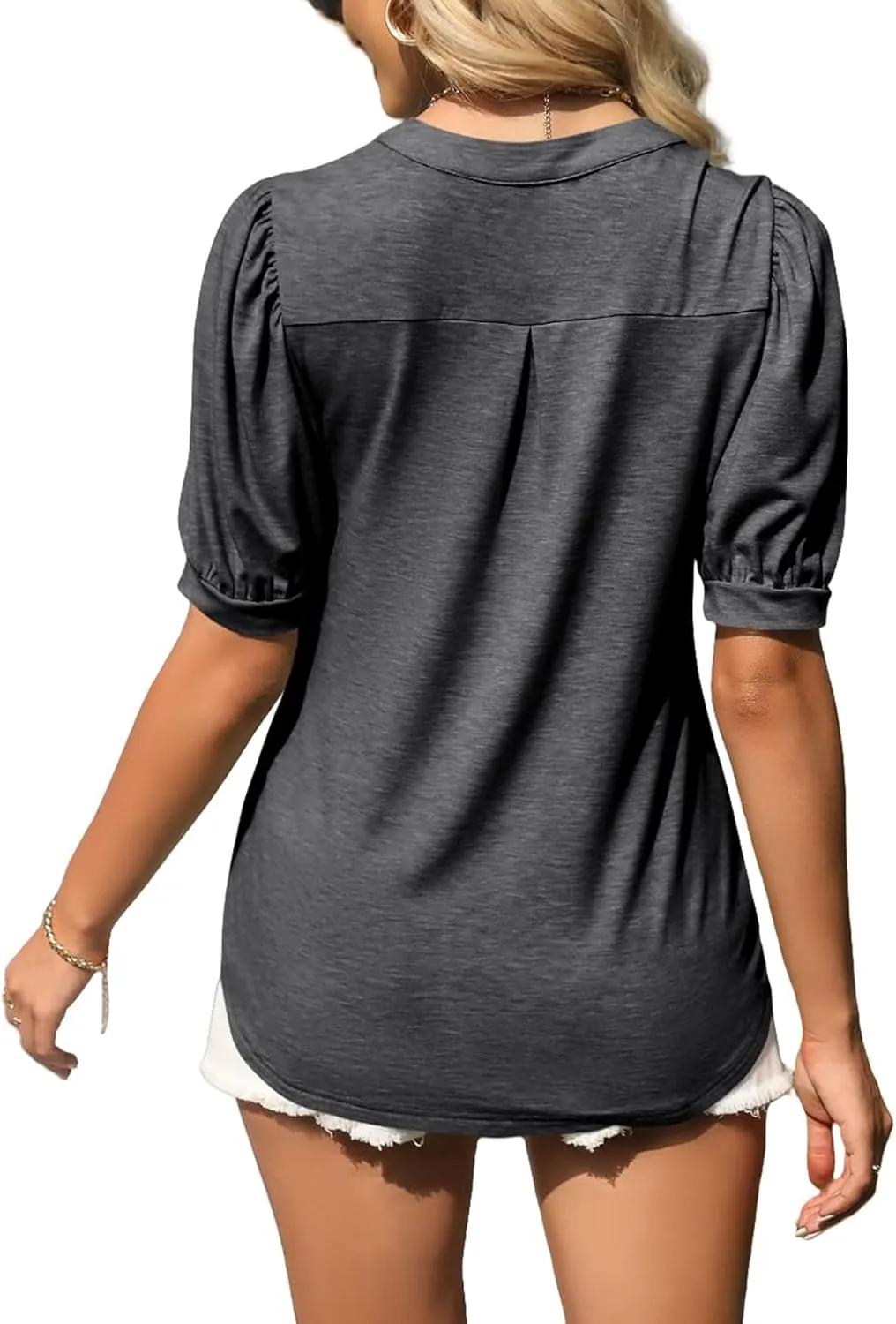 Womens Summer Shirt Casual Puff Sleeve Loose Top Summer Going Out Tee Beach Vacation Tunic Cute Flowy Blouse