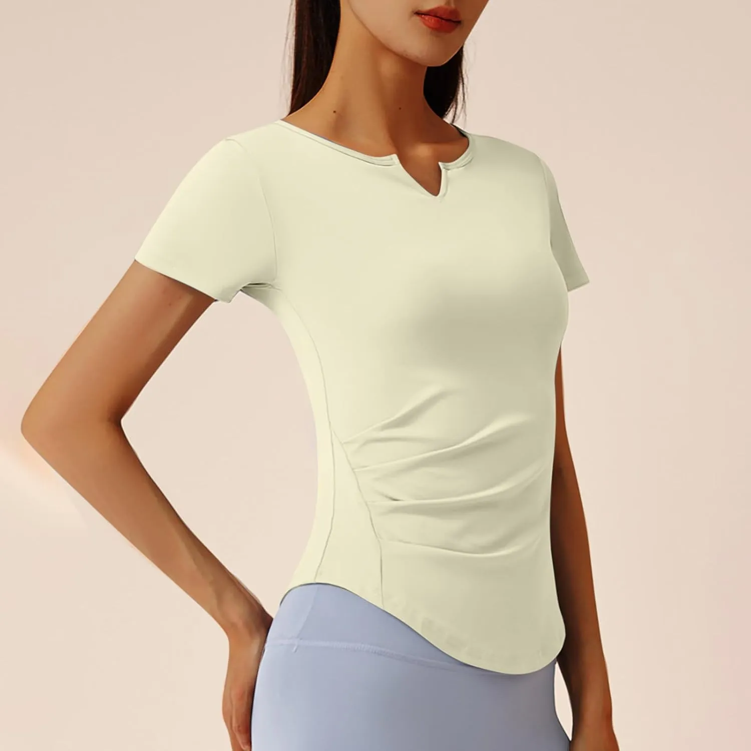 Women's V Neck Slim Fit Yoga Shirts Short Sleeve Activewear T-Shirt Running Fitness Sports Tops 2025 Trendy