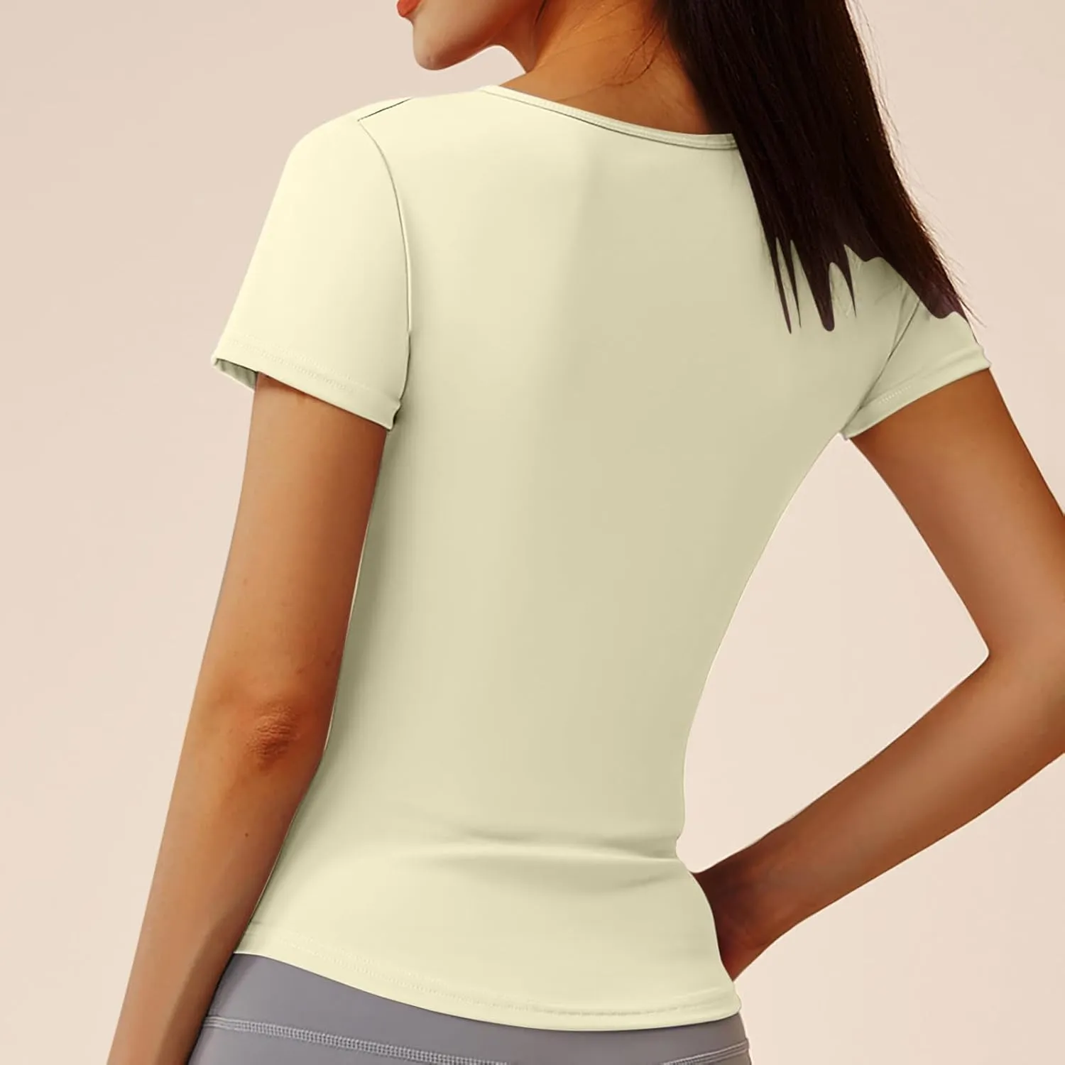 Women's V Neck Slim Fit Yoga Shirts Short Sleeve Activewear T-Shirt Running Fitness Sports Tops 2025 Trendy